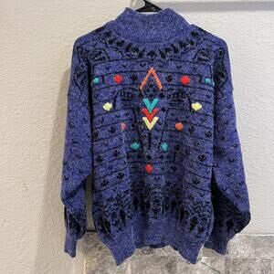 Vintage 80’s Aztec Native American Art Colorful Knit Sweater‎ Size Large